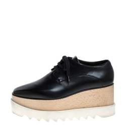 Pre Owned Stella McCartney Black Faux Patent Leather Elyse Platform Derby Size 38