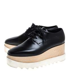 Pre Owned Stella McCartney Black Faux Patent Leather Elyse Platform Derby Size 38