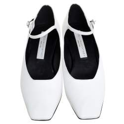 مملوكة مسبقًا Stella McCartney White Faux Leather Percy Mary Jane Square Toe Pump Size 36