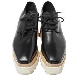 مملوكة مسبقًا Stella McCartney Black Faux Leather Elyse Platform Derby Sneakers Size 37