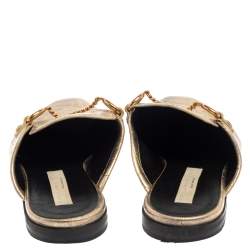 Pre Owned Stella McCartney Gold Faux Croc Embossed Leather Flat  Mules Size 38.5