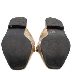 Pre Owned Stella McCartney Gold Faux Croc Embossed Leather Flat  Mules Size 38.5
