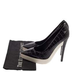 Pre Owned Stella McCartney Black Faux Croc Embossed Leather Pointed Toe Platform Pumps Size 39.5