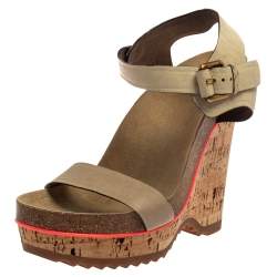 Pre Owned Stella McCartney Cream Suede Ankle Strap Wedge Sandals Size 39