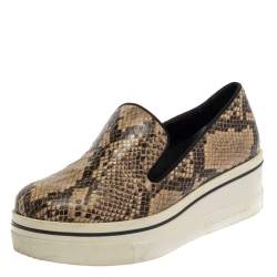 Pre Owned Stella McCartney Multicolor Python Embossed Leather Platform Slip On Sneakers Size 38