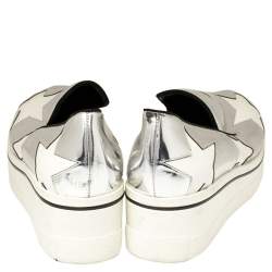مملوكة مسبقًا Stella McCartney Metallic Silver Faux Leather Binx Star Platform Slip On Sneakers Size 41
