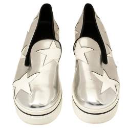 مملوكة مسبقًا Stella McCartney Metallic Silver Faux Leather Binx Star Platform Slip On Sneakers Size 41