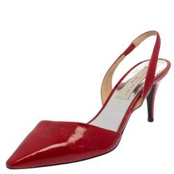 Pre Owned Stella McCartney Red Faux Patent Leather Slingback Pointed Toe Sandals Size 37.5