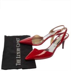 Pre Owned Stella McCartney Red Faux Patent Leather Slingback Pointed Toe Sandals Size 37.5