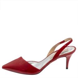 Pre Owned Stella McCartney Red Faux Patent Leather Slingback Pointed Toe Sandals Size 37.5