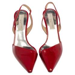 Pre Owned Stella McCartney Red Faux Patent Leather Slingback Pointed Toe Sandals Size 37.5