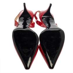 Pre Owned Stella McCartney Red Faux Patent Leather Slingback Pointed Toe Sandals Size 37.5