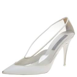 Stella McCartney White Faux Leather And PVC Pointed Toe Pumps Size 40