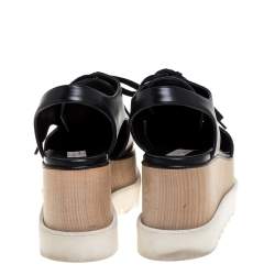 Pre Owned Stella McCartney Black Faux Leather Elyse Cut Out Derby Sneakers Size 39