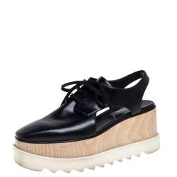 Pre Owned Stella McCartney Black Faux Leather Elyse Cut Out Derby Sneakers Size 39