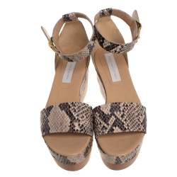 Pre Owned Stella McCartney Beige/Black Faux Python Ankle Strap Wedges Size 40