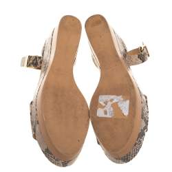 Pre Owned Stella McCartney Beige/Black Faux Python Ankle Strap Wedges Size 40