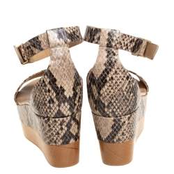Pre Owned Stella McCartney Beige/Black Faux Python Ankle Strap Wedges Size 40
