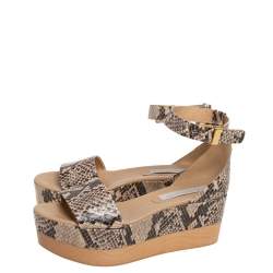 Pre Owned Stella McCartney Beige/Black Faux Python Ankle Strap Wedges Size 40