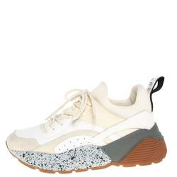 Pre Owned Stella McCartney White/Beige Faux Leather And Suede Eclypse Chunky Sneakers Size 39