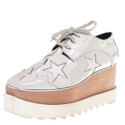 Stella McCartney Metallic Silver Faux Leather Elyse Star Platform Derby Size 38