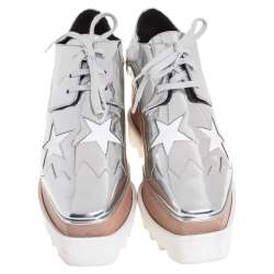 مملوكة مسبقًا Stella McCartney Metallic Silver Faux Leather Elyse Star Platform Derby Size 38