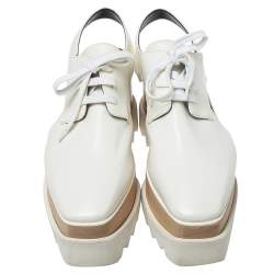 مملوكة مسبقًا Stella McCartney White Leather Elyse Cutout Platform Derby Size 37