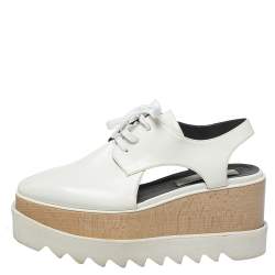 مملوكة مسبقًا Stella McCartney White Leather Elyse Cutout Platform Derby Size 37