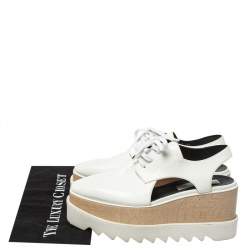 مملوكة مسبقًا Stella McCartney White Leather Elyse Cutout Platform Derby Size 37