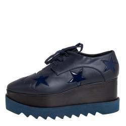 Stella McCartney Navy Blue Faux Leather Elyse Star Platform Derby Size 39