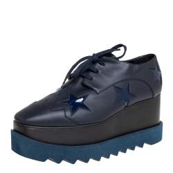 Stella McCartney Navy Blue Faux Leather Elyse Star Platform Derby Size 39