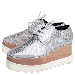 Pre Owned Stella McCartney Silver Python Embossed Leather Elyse Platform Derby Size 38