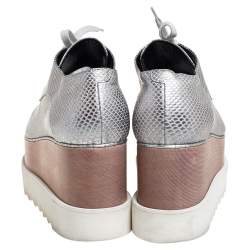 Pre Owned Stella McCartney Silver Python Embossed Leather Elyse Platform Derby Size 38