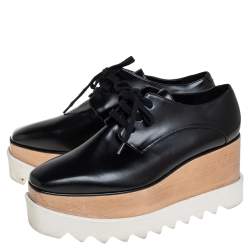 Pre Owned Stella McCartney Black Faux Leather Elyse Platform Derby Size 35.5