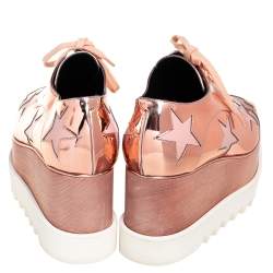 Pre Owned Stella McCartney Metallic Rose Gold Faux Patent Leather Elyse Star Platform Lace Up Sneakers Size 38