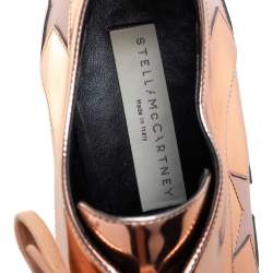 Pre Owned Stella McCartney Metallic Rose Gold Faux Patent Leather Elyse Star Platform Lace Up Sneakers Size 38