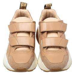 Pre Owned Stella McCartney Beige Faux Leather Eclypse Velcro Low Top Sneakers Size 39