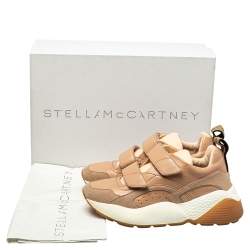 Pre Owned Stella McCartney Beige Faux Leather Eclypse Velcro Low Top Sneakers Size 39