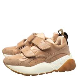 Pre Owned Stella McCartney Beige Faux Leather Eclypse Velcro Low Top Sneakers Size 39