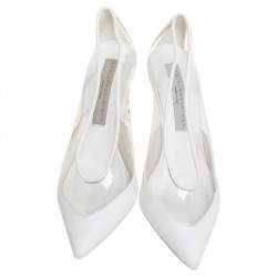 Pre Owned Stella McCartney White Faux Leather And PVC Pointed Toe Pumps Size 36.5