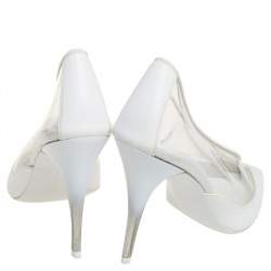 Pre Owned Stella McCartney White Faux Leather And PVC Pointed Toe Pumps Size 36.5