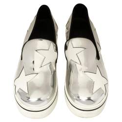 Pre Owned Stella McCartney Metallic Silver Faux Leather Binx Star Platform Slip On Sneakers Size 39