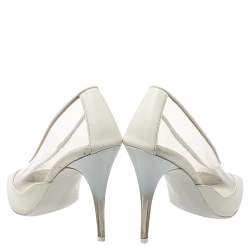 Pre Owned حذاء كعب عالي ستيلا مكارتني مقدمة مدببة بلاستيك مشمع و جلد صناعي أبيض مقاس 37