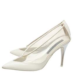 Pre Owned حذاء كعب عالي ستيلا مكارتني مقدمة مدببة بلاستيك مشمع و جلد صناعي أبيض مقاس 37