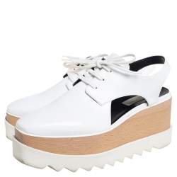 Stella McCartney White Faux Leather Elyse Cut Out Platform Derby Size 39