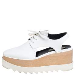 Stella McCartney White Faux Leather Elyse Cut Out Platform Derby Size 39