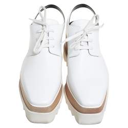 Stella McCartney White Faux Leather Elyse Cut Out Platform Derby Size 39
