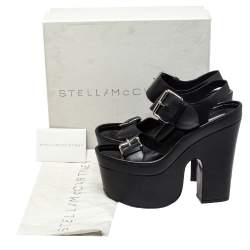 مملوكة مسبقًا Stella McCartney Black Faux Leather Buckle Block Heel Sandals Size 39