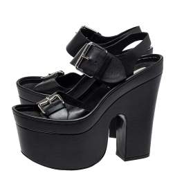 مملوكة مسبقًا Stella McCartney Black Faux Leather Buckle Block Heel Sandals Size 39