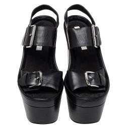 مملوكة مسبقًا Stella McCartney Black Faux Leather Buckle Block Heel Sandals Size 39